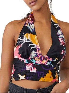 NWT Free People Seraphina Floral Crop Halter Top Viscose - Boho Festival Summer